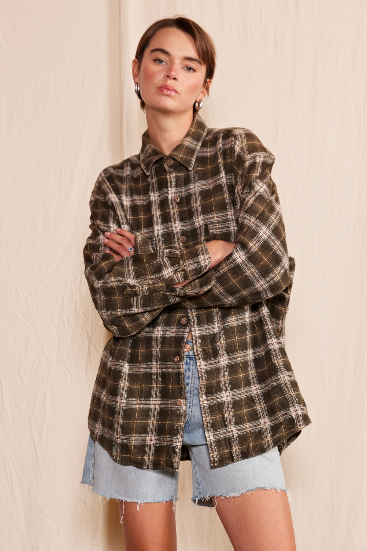 Artisan Hand-Painted Abstract Harmony Plaid Shirt