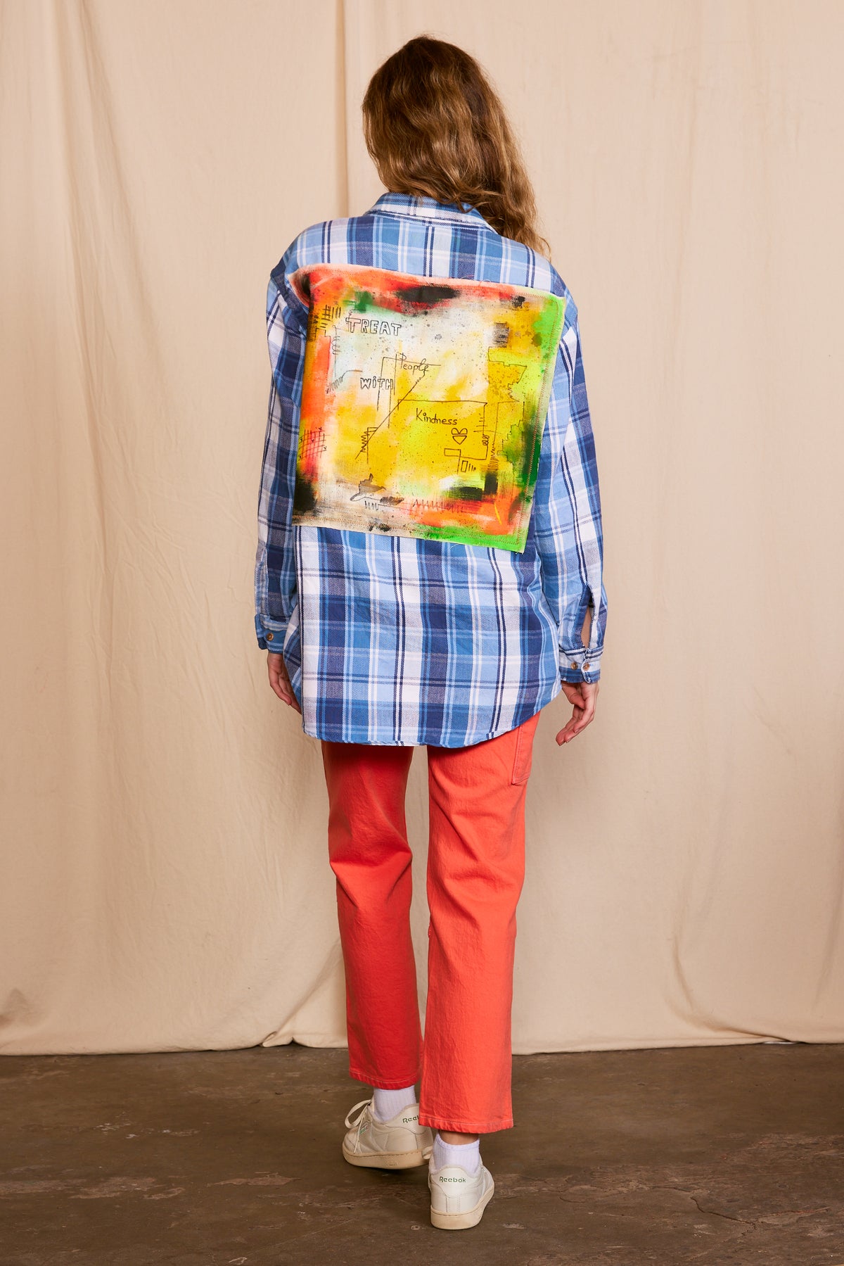 Artisan Hand-Painted Kindness Canvas Plaid Shirt