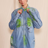 Artisan Hand-Painted Urban Graffiti Denim Shirt