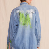 Artisan Hand-Painted Urban Graffiti Denim Shirt