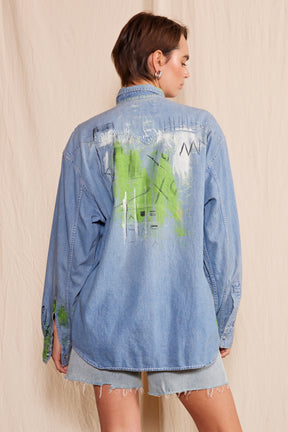 Artisan Hand-Painted Urban Graffiti Denim Shirt