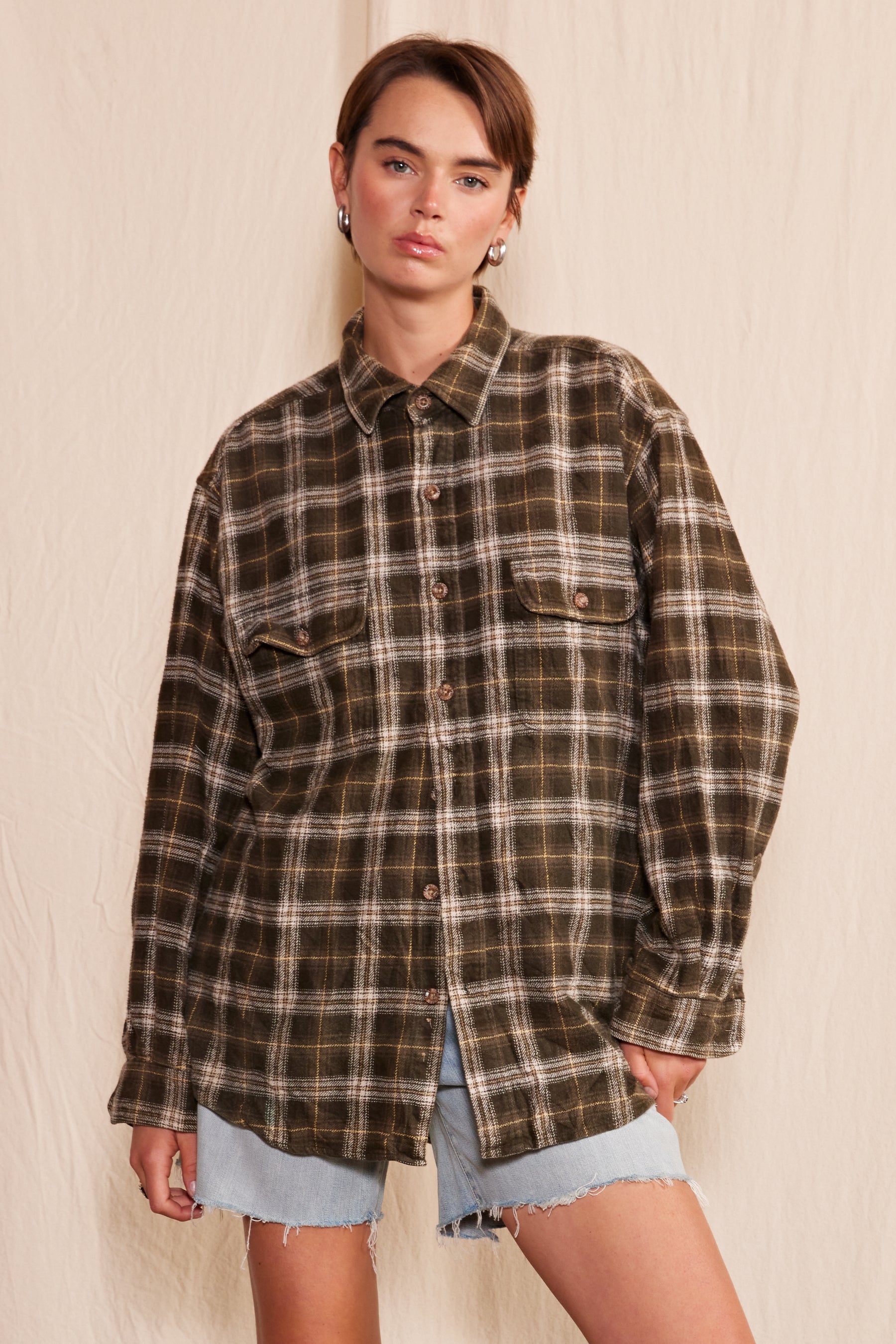 Artisan Hand-Painted Abstract Harmony Plaid Shirt