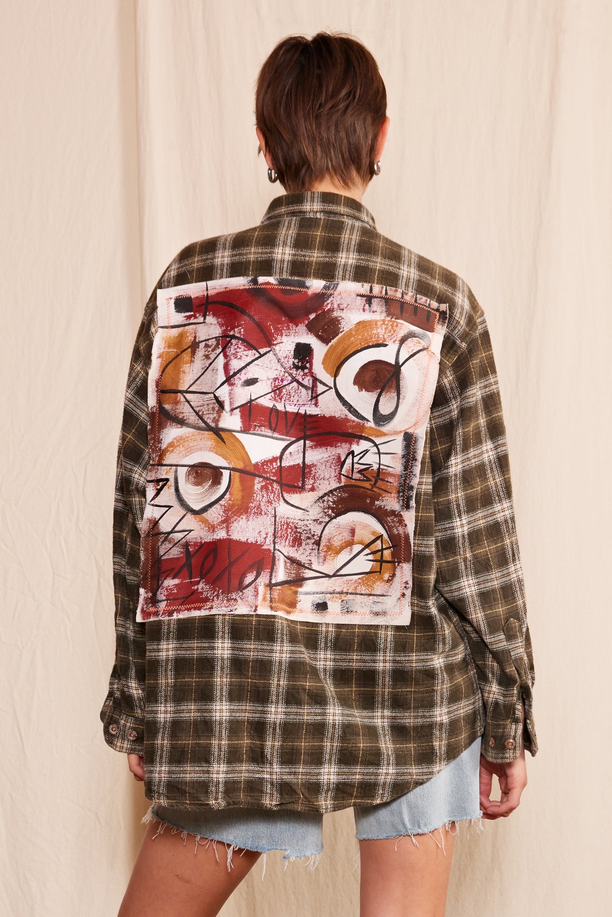 Artisan Hand-Painted Abstract Harmony Plaid Shirt