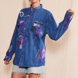 Artisan Hand-Painted Midnight Muse Denim Shirt