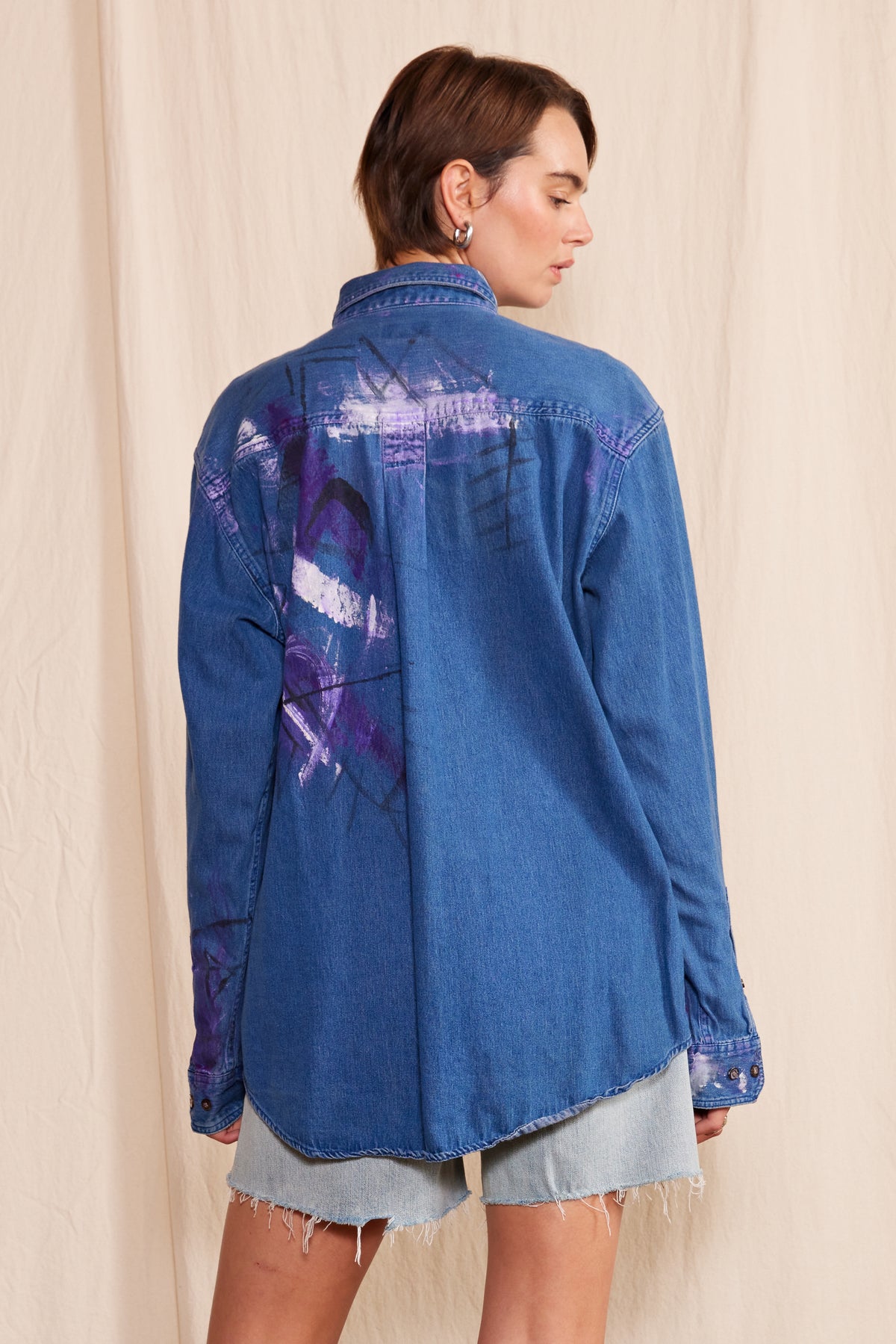 Artisan Hand-Painted Midnight Muse Denim Shirt