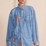 Artisan Hand-Painted Sunset Splash Denim Shirt