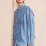 Artisan Hand-Painted Sunset Splash Denim Shirt