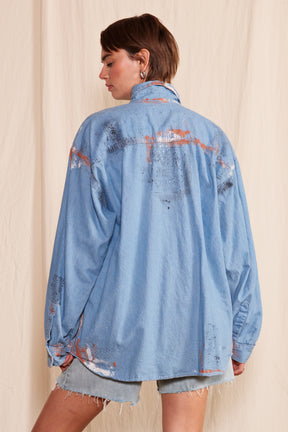 Artisan Hand-Painted Sunset Splash Denim Shirt