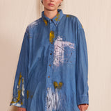 Artisan Hand-Painted Golden Sun Denim Shirt