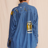Artisan Hand-Painted Golden Sun Denim Shirt