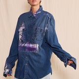 Artisan Hand-Painted Royal Graffiti Denim Shirt