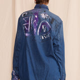 Artisan Hand-Painted Royal Graffiti Denim Shirt
