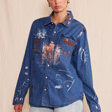 Artisan Hand-Painted Urban Ember Denim Shirt