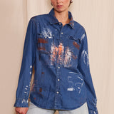 Artisan Hand-Painted Urban Ember Denim Shirt