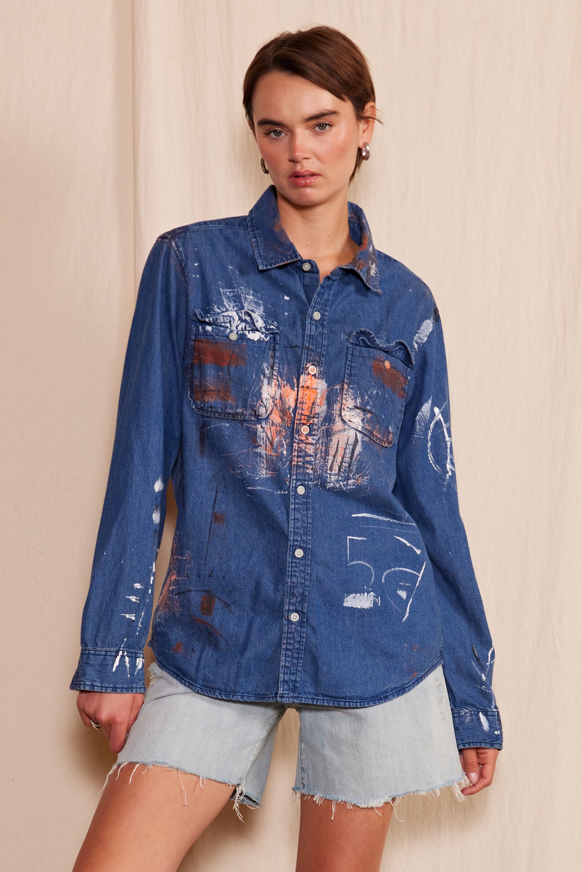 Artisan Hand-Painted Urban Ember Denim Shirt