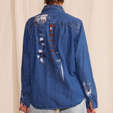 Artisan Hand-Painted Urban Ember Denim Shirt