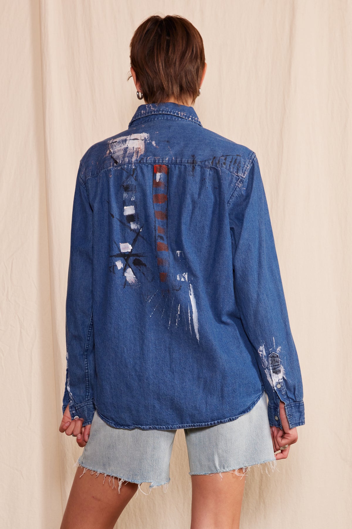 Artisan Hand-Painted Urban Ember Denim Shirt