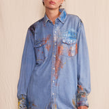 Artisan Hand-Painted Autumn Aurora Denim Shirt