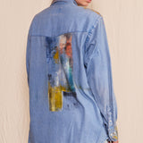Artisan Hand-Painted Autumn Aurora Denim Shirt