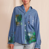 Artisan Hand-Painted Emerald Echo Denim Shirt