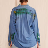 Artisan Hand-Painted Emerald Echo Denim Shirt