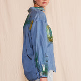 Artisan Hand-Painted Emerald Echo Denim Shirt