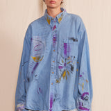 Artisan Hand-Painted Abstract Brushstroke Denim Shirt