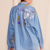 Artisan Hand-Painted Abstract Brushstroke Denim Shirt