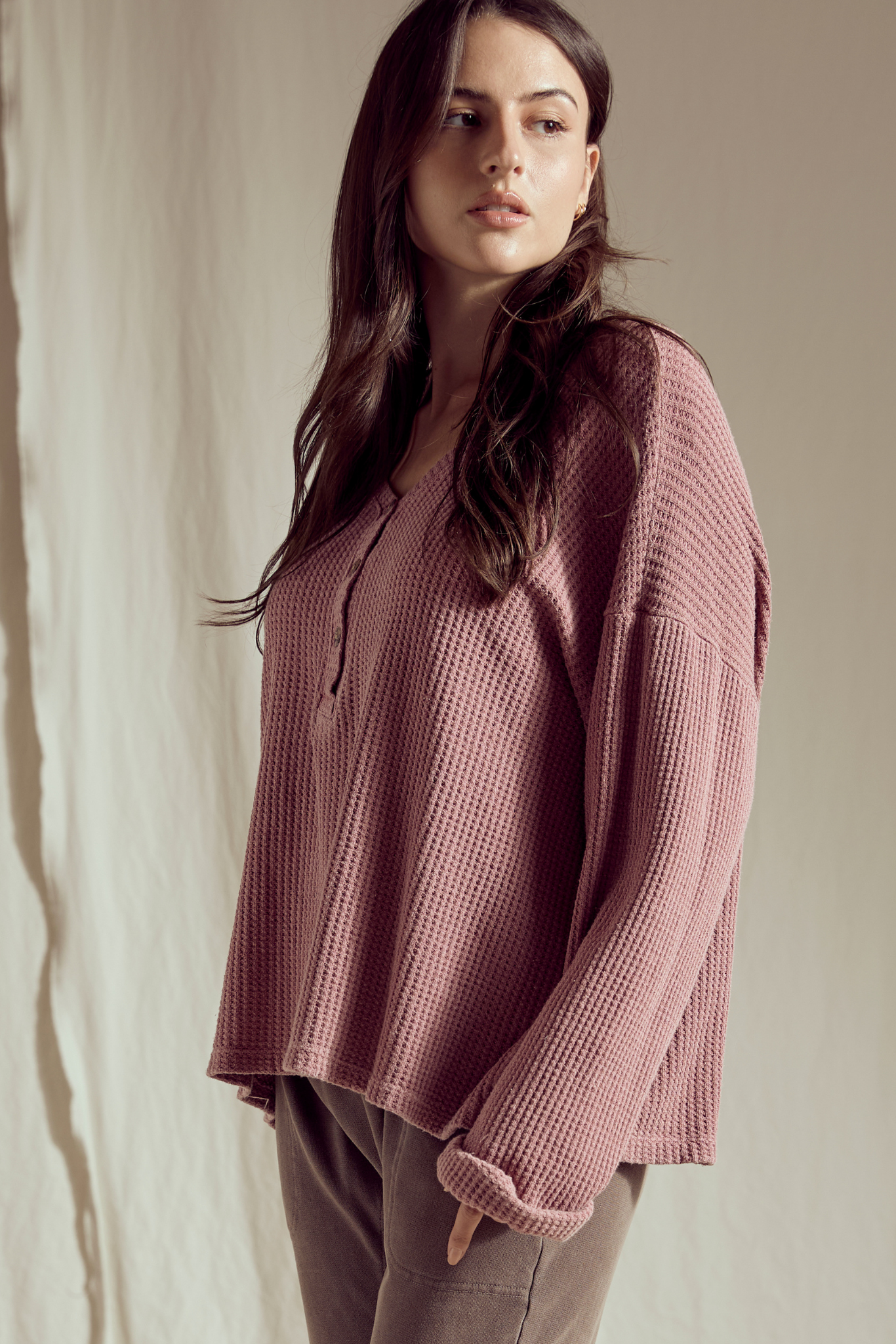 Henley Waffle Top