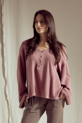 Henley Waffle Top