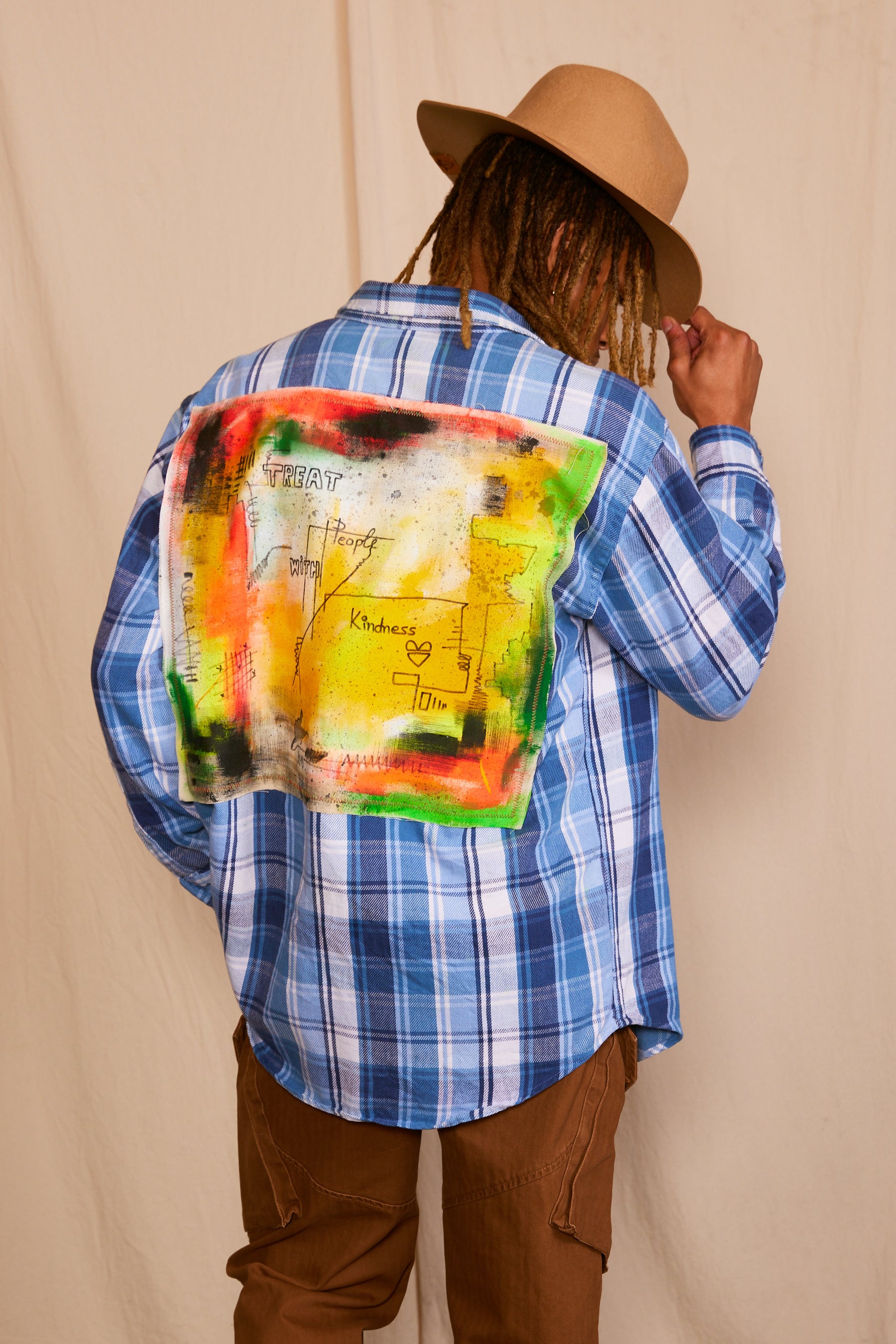 Artisan Hand-Painted Kindness Canvas Plaid Shirt