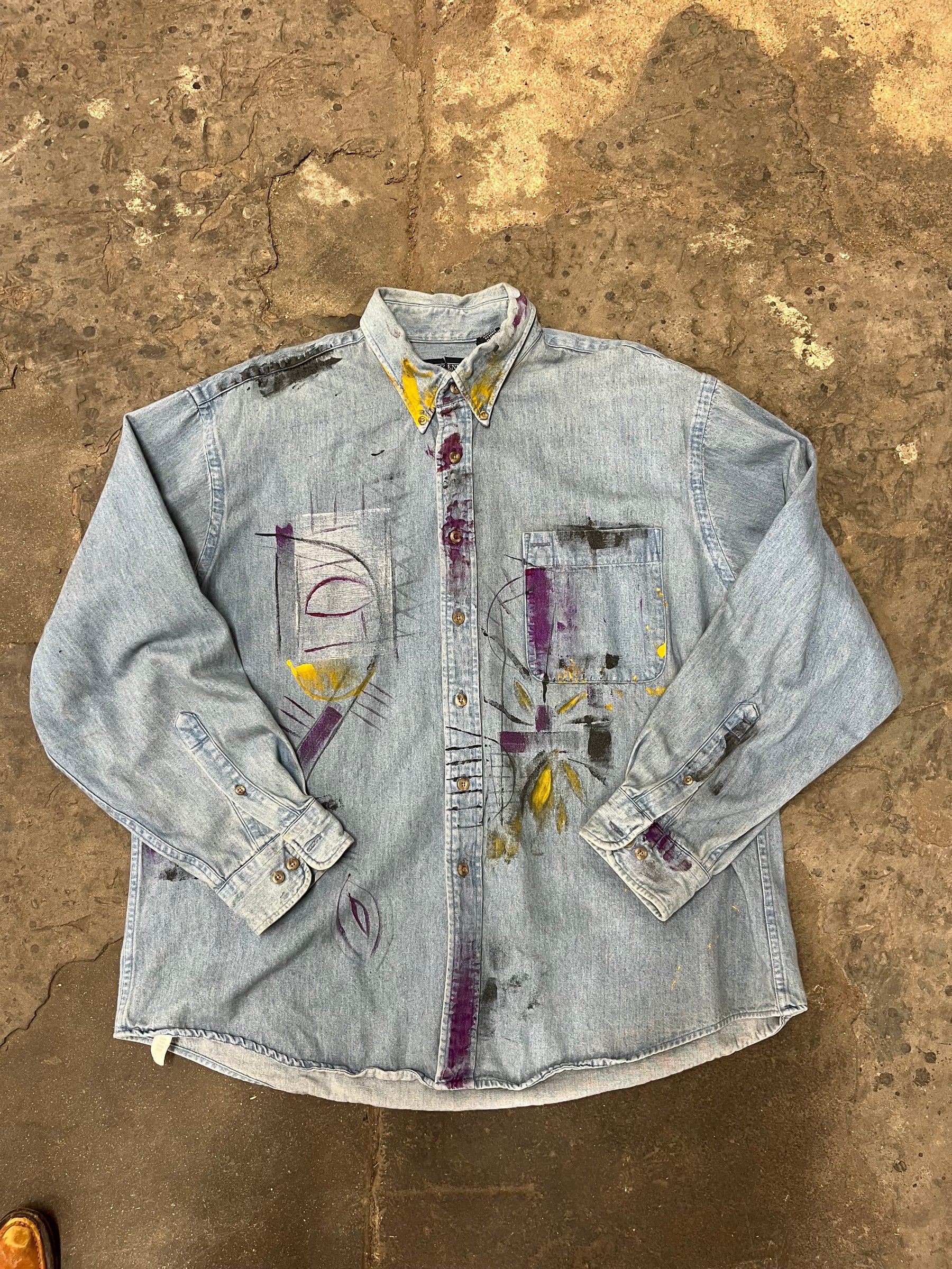 Artisan Hand-Painted Abstract Brushstroke Denim Shirt