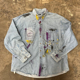 Artisan Hand-Painted Abstract Brushstroke Denim Shirt