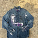 Artisan Hand-Painted Royal Graffiti Denim Shirt