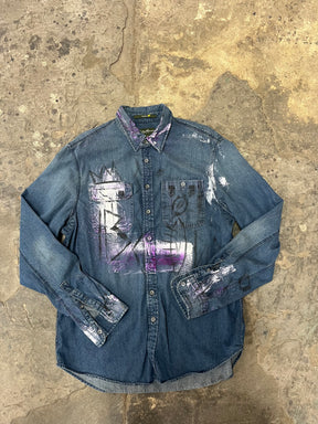 Artisan Hand-Painted Royal Graffiti Denim Shirt