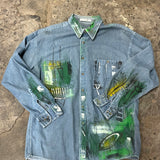 Artisan Hand-Painted Emerald Echo Denim Shirt