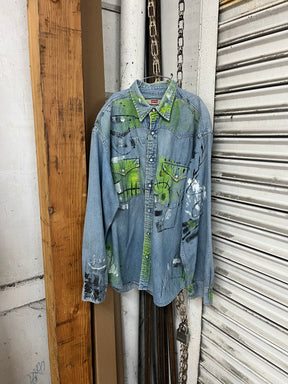 Artisan Hand-Painted Urban Graffiti Denim Shirt