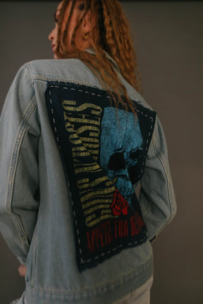 Guns N Roses Flower Skull Hand Stitched Denim Jacket