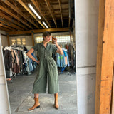 Artisan Hand-Painted Abstract Sage Jumpsuit